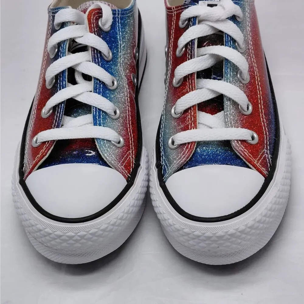 Converse All Star Girls Sneakers Size 1 Red Blue Glitter Low Top Back to School